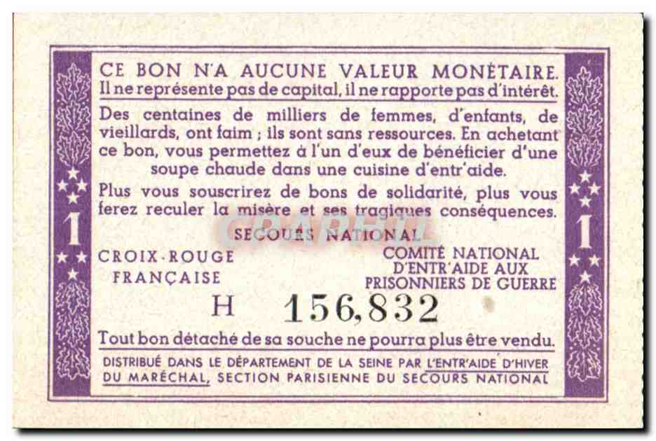 Bon de solidarite Petain 1 Franc — Rückseite