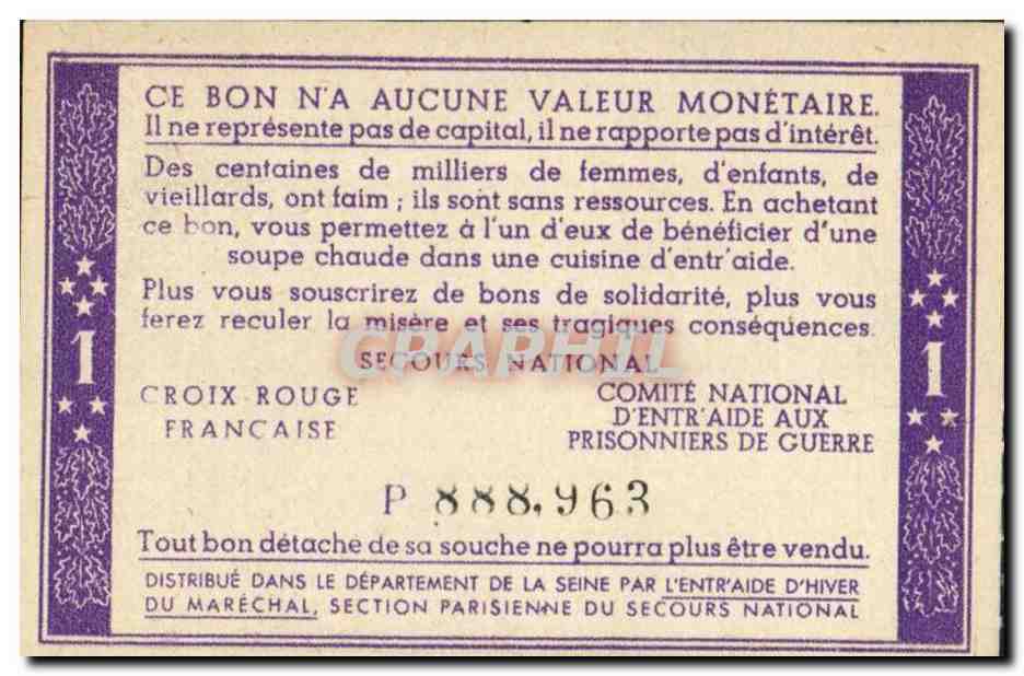 Bon de solidarite Petain 1 Franc — Rückseite