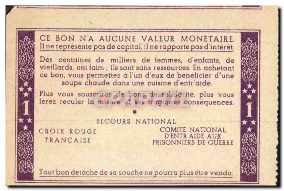 Bon de solidarite Petain 1 Franc — Rückseite