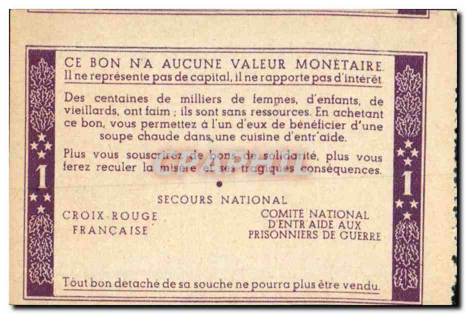 Bon de solidarite Petain 1 Franc — Rückseite