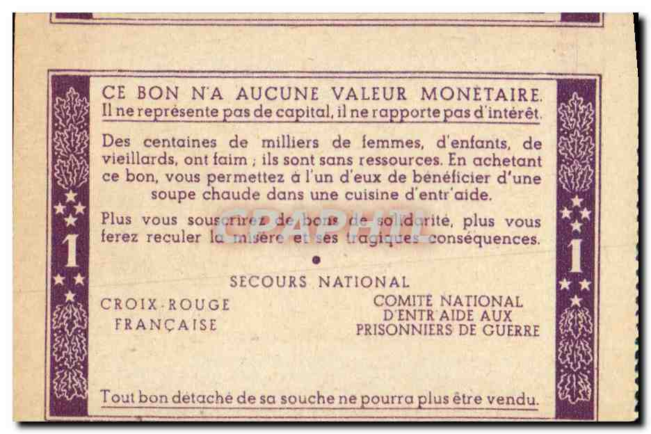 Bon de solidarite Petain 1 Franc — Verso