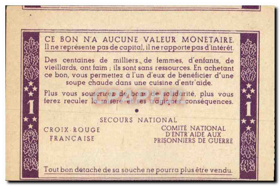 Bon de solidarite Petain 1 Franc — Rückseite