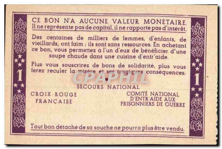 Bon de solidarite Petain 1 Franc — Rückseite