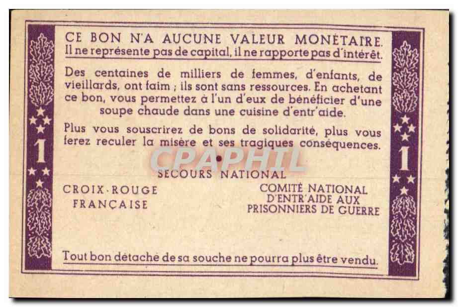 Bon de solidarite Petain 1 Franc — Rückseite