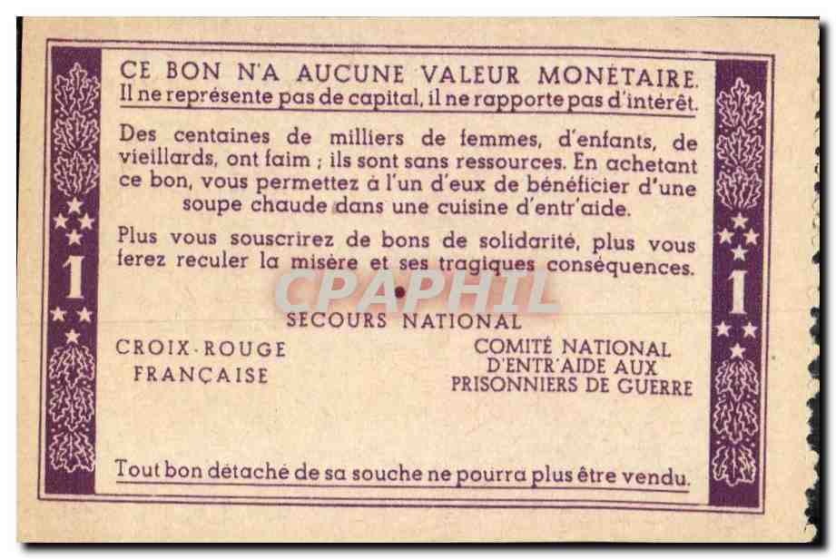 Bon de solidarite Petain 1 Franc — Rückseite