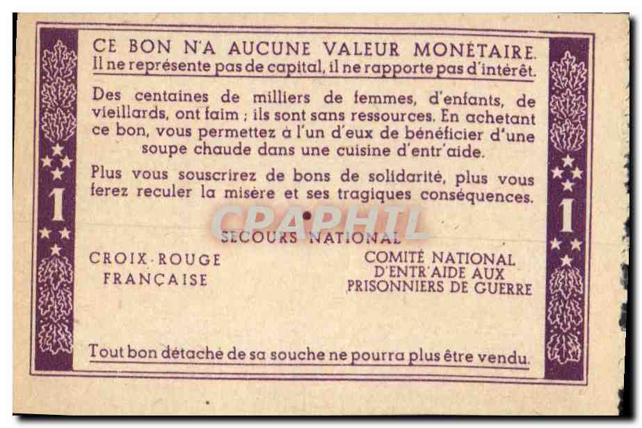 Bon de solidarite Petain 1 Franc — Rückseite