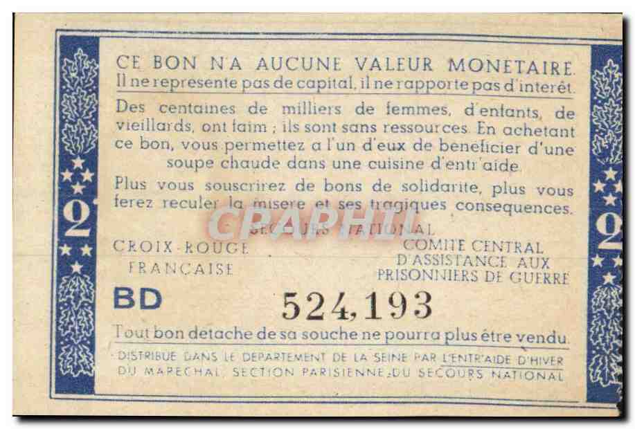 Bon de solidarite Petain 2 Francs — Rückseite
