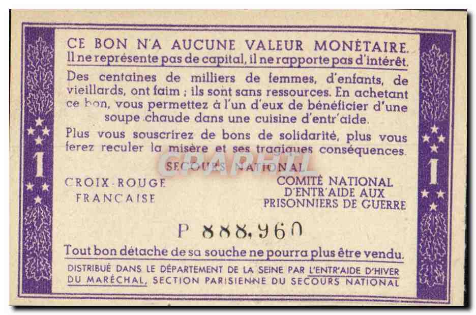 Bon de solidarite Petain 1 Franc — Rückseite