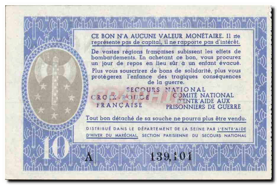 Bon de solidarite Petain 10 Francs — Verso