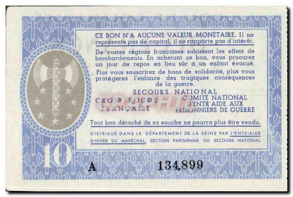 Bon de solidarite Petain 10 Francs — Verso