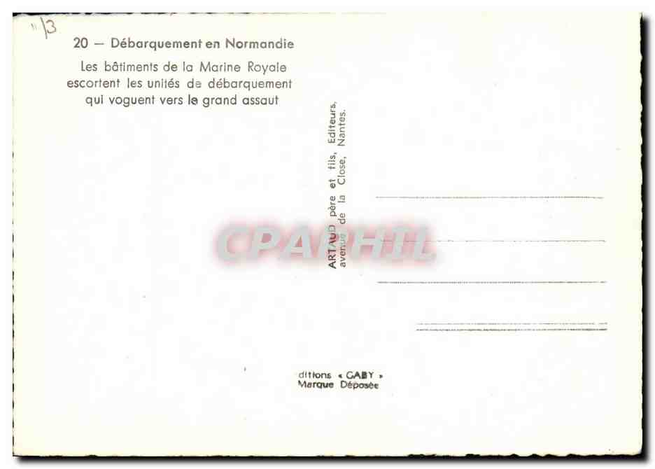 CPM Militaria 2eme guerre mondiale Debarquement en Normandie Les batiments de la marine royale escortent les unites — Rückseite