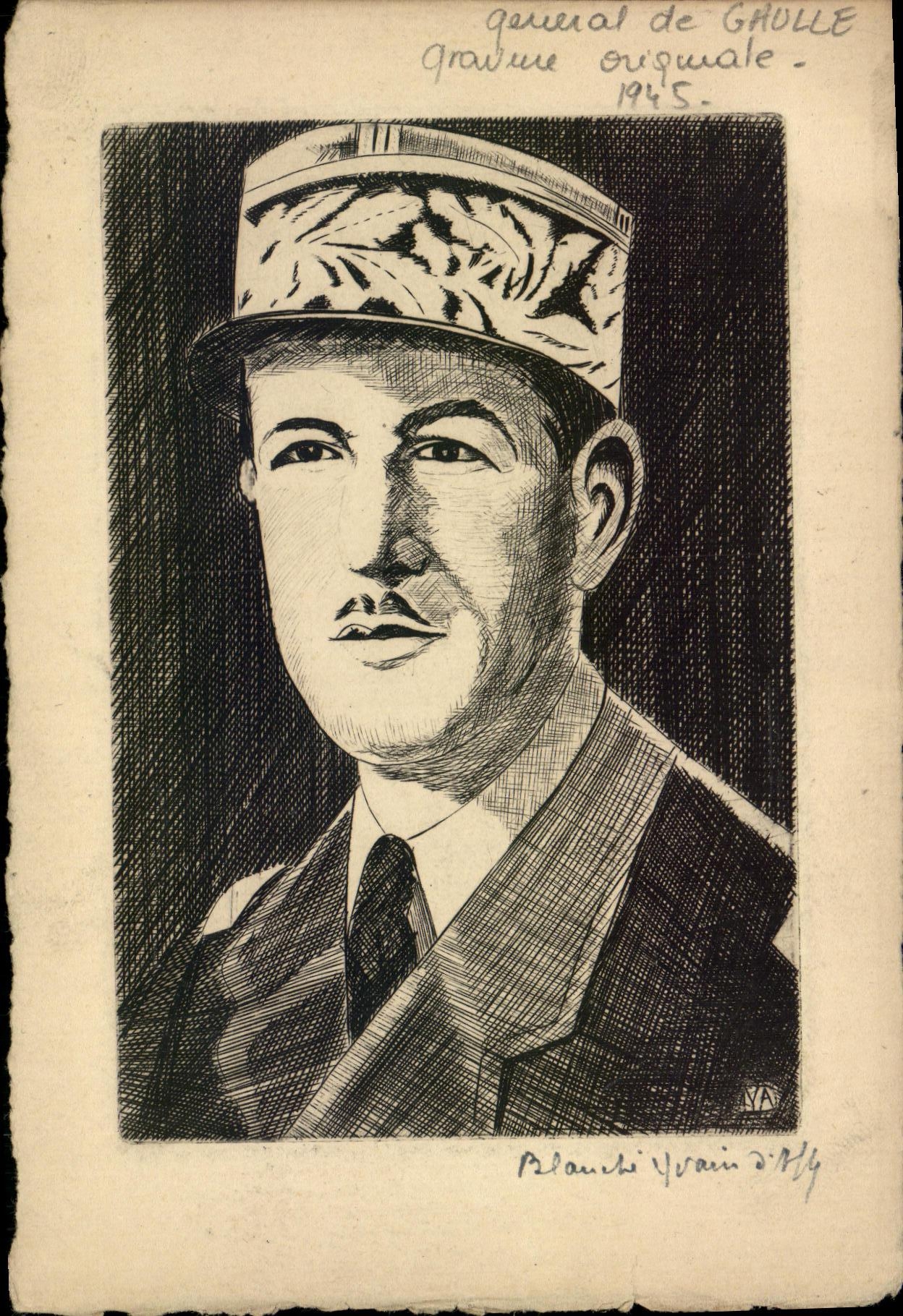 Gravure General de Gaulle 1945 Militaria 2eme guerre mondiale 