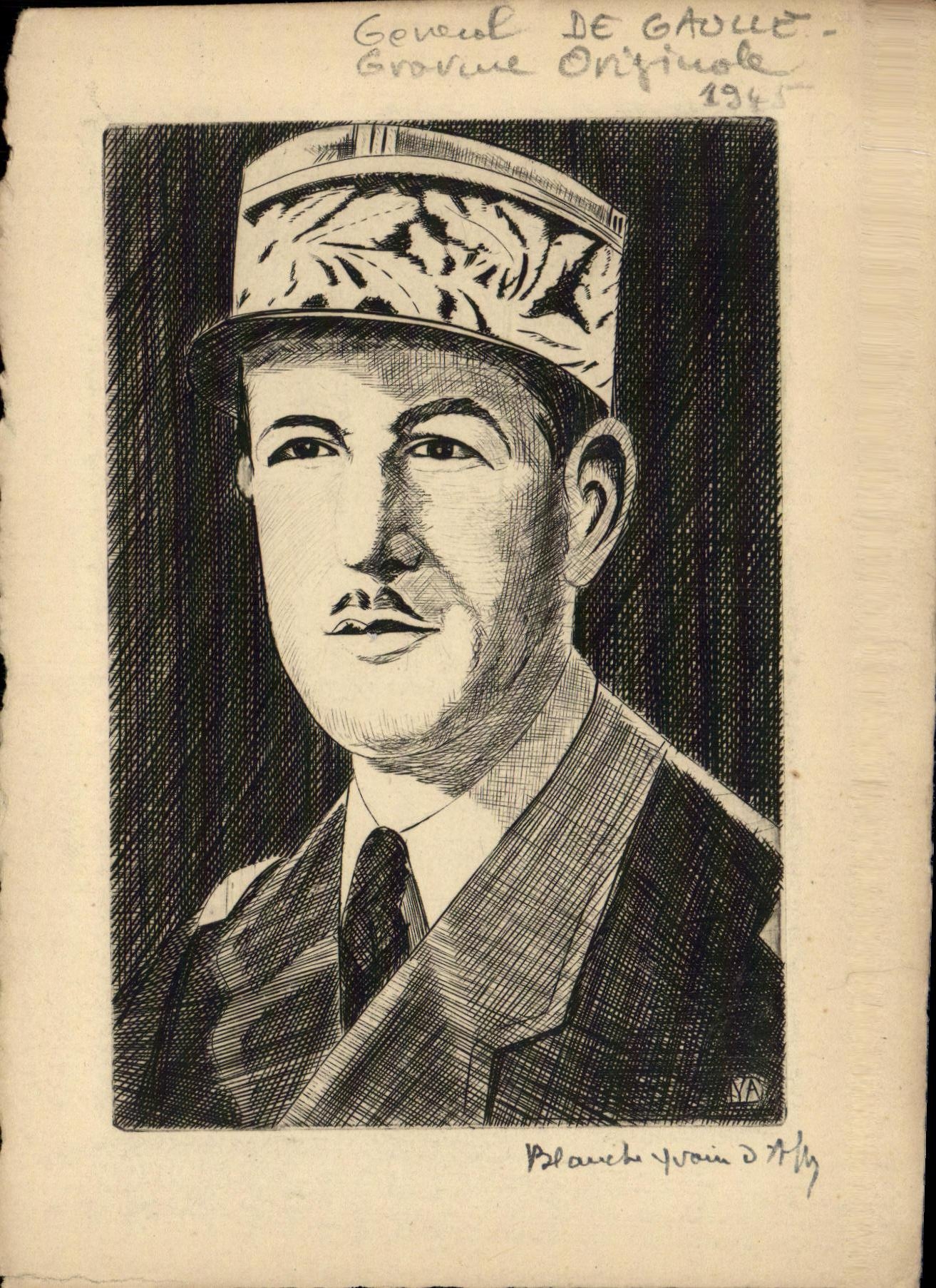 Gravure General de Gaulle 1945 Militaria 2eme guerre mondiale 