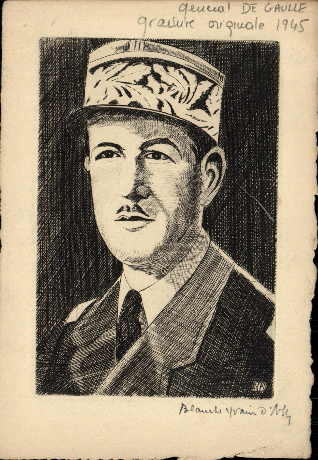 Gravure General de Gaulle 1945 Militaria 2eme guerre mondiale 