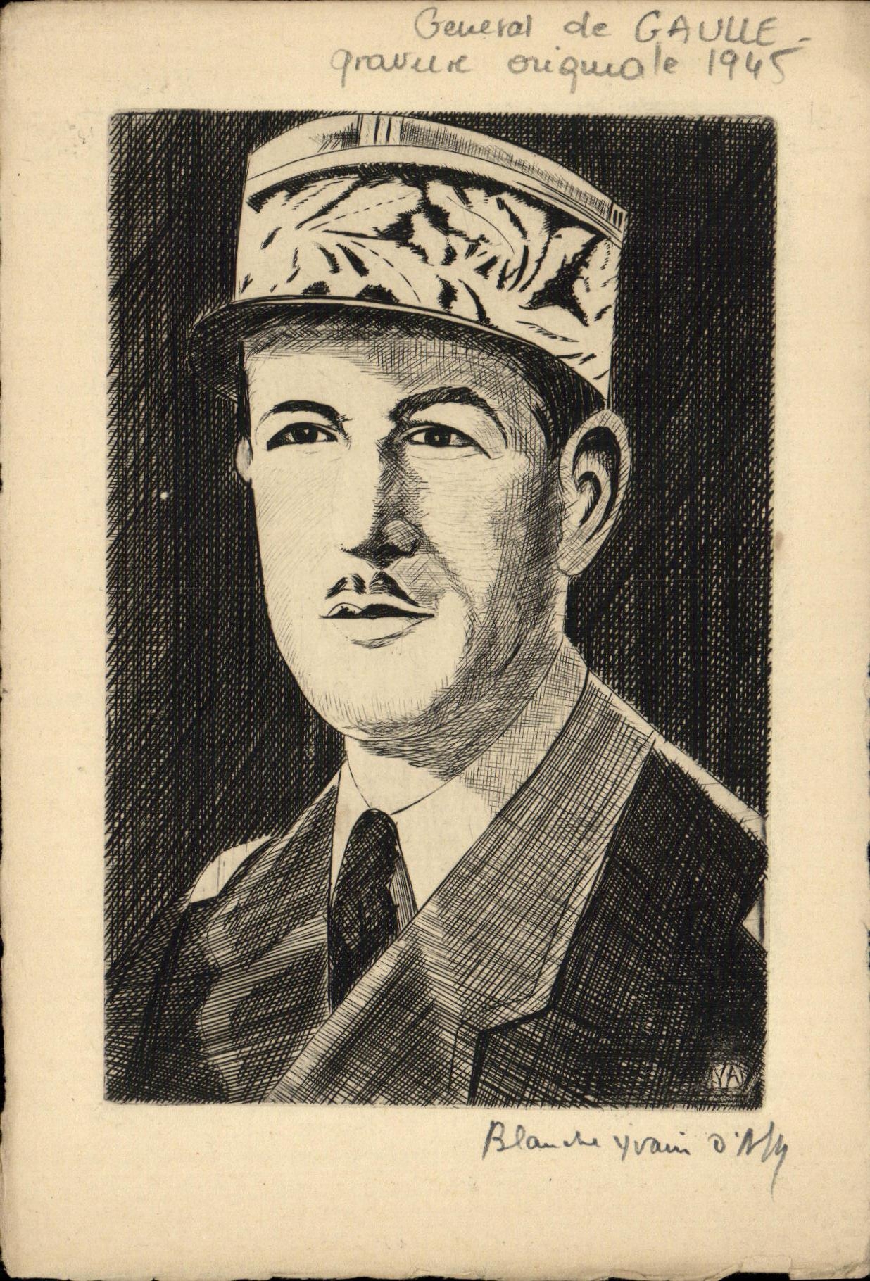 Gravure General de Gaulle 1945 Militaria 2eme guerre mondiale 