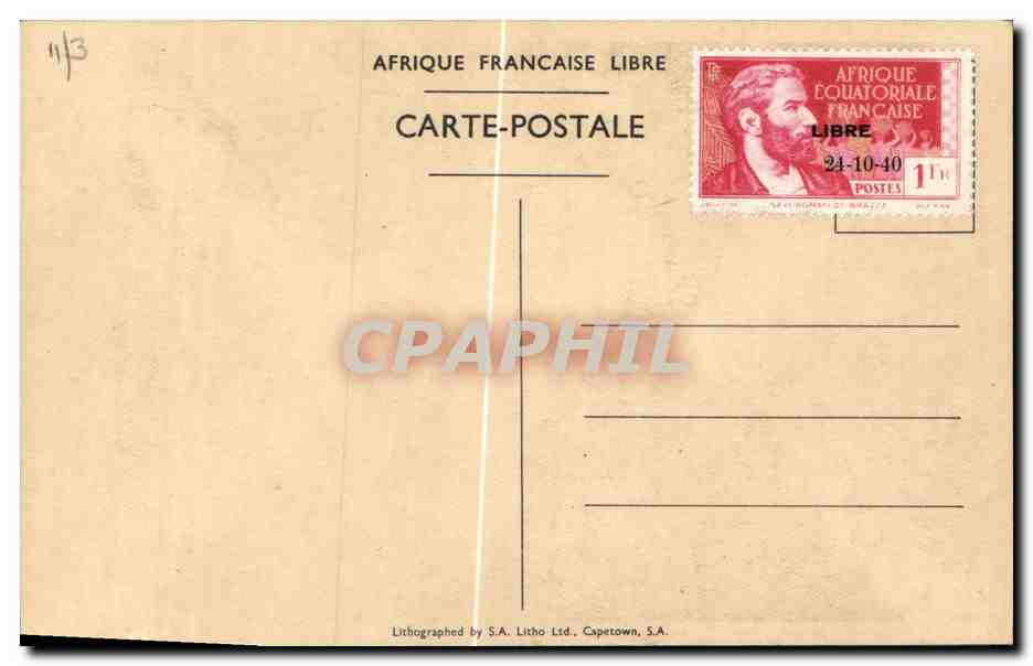 CPM Militaria 2eme guerre mondiale Brazzaville AEF Arrivee du General de Gaulle dans a capitale de la France Libre 1940 — Rückseite