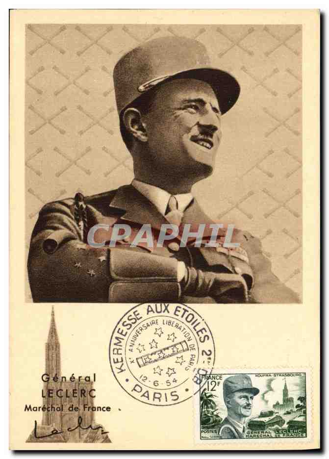 Carte Maximum Militaria 2eme guerre mondiale General Leclerc Marechal de France
