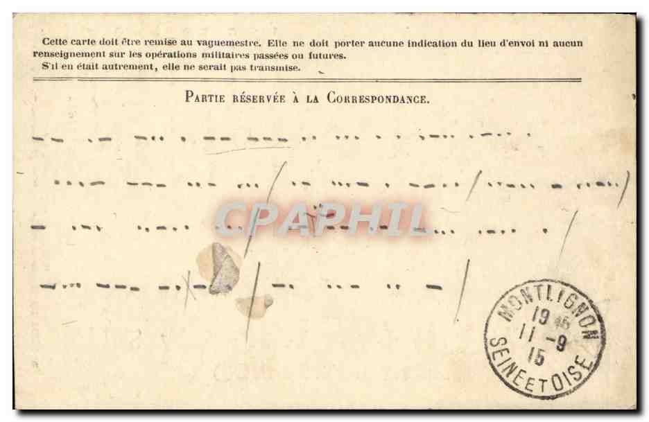 Carte correspondance des armees Montlignon  — Rückseite