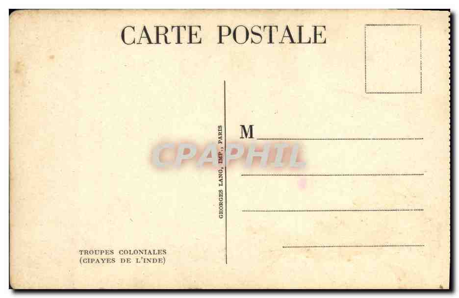 CPA Militaria Troupes coloniales Cipayes de l'Inde — Rückseite