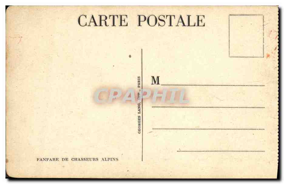 CPA Militaria Fanfare de chasseurs alpins — Rückseite