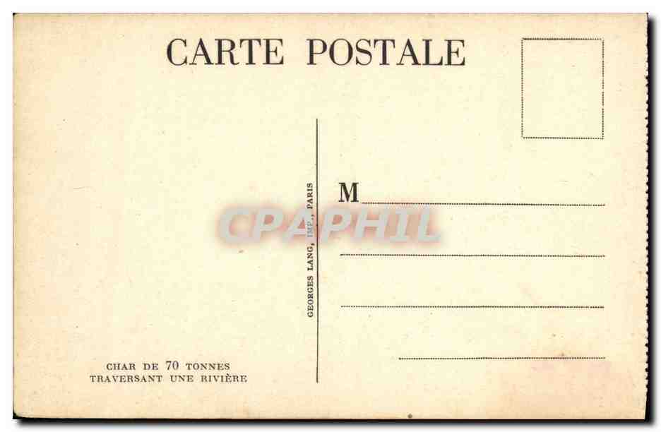 CPA Militaria Char de 70 tonnes traversant une riviere  — Rückseite