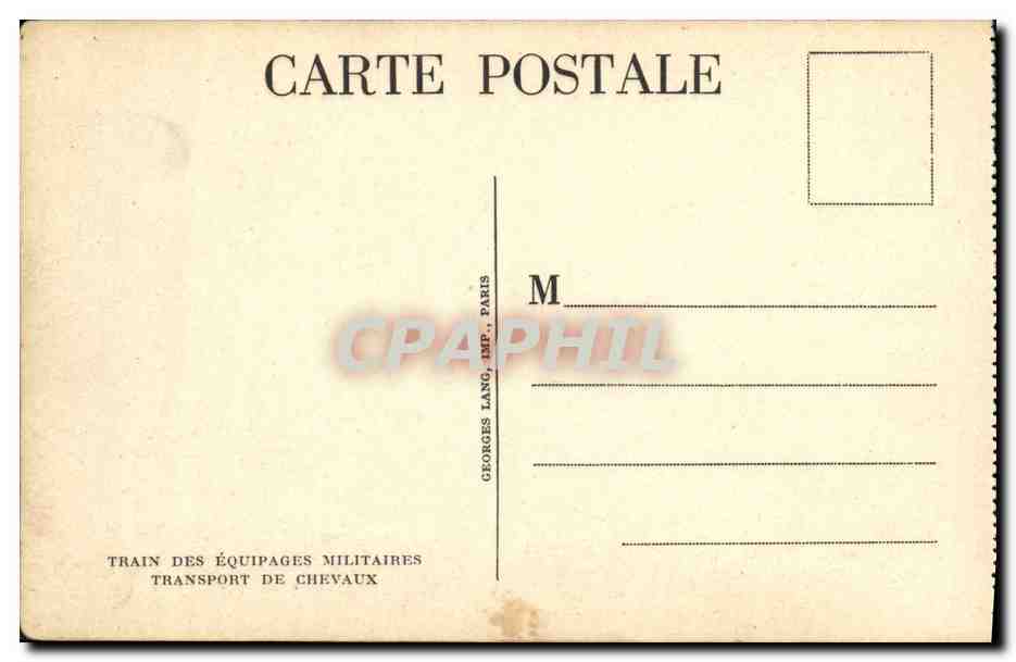 CPA Militaria Train des equipages militaires transport de chevaux  — Rückseite