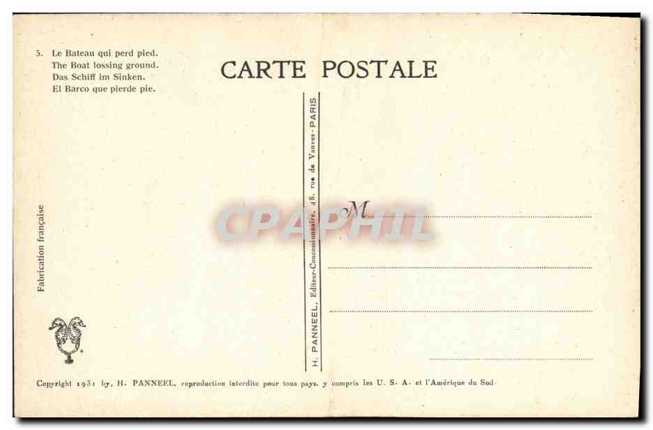 Le bateau qui perd pied — 5e illustration de la série — H. Panneel, Paris — Verso
