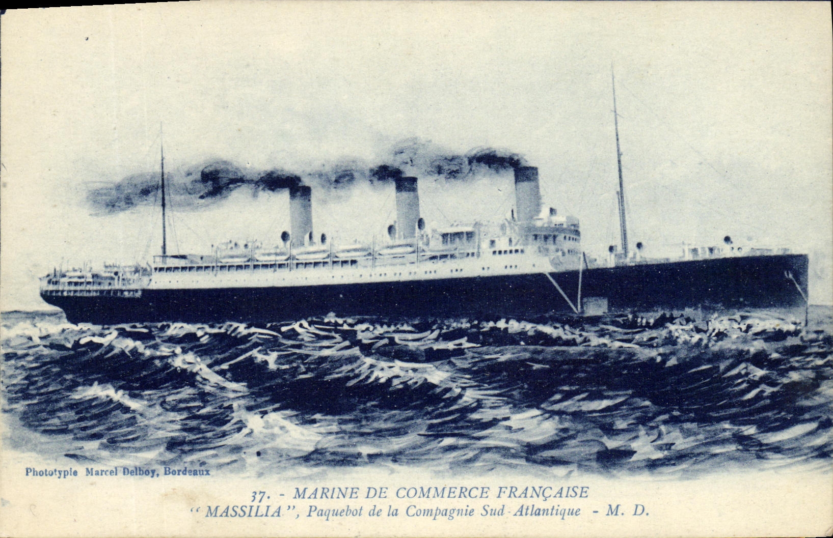 Paquebot "Massilia" — Compagnie Sud-Atlantique — Phototypie Marcel Delboy, Bordeaux