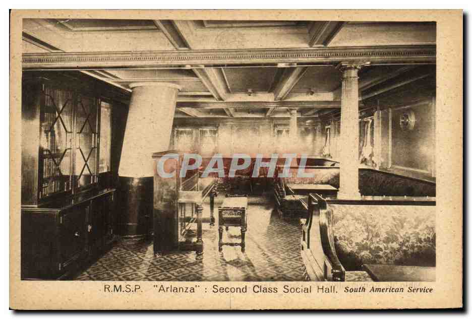 CPA Bateau RMSP Almanzora Salon de conversation de 2eme classe Piano paquebot