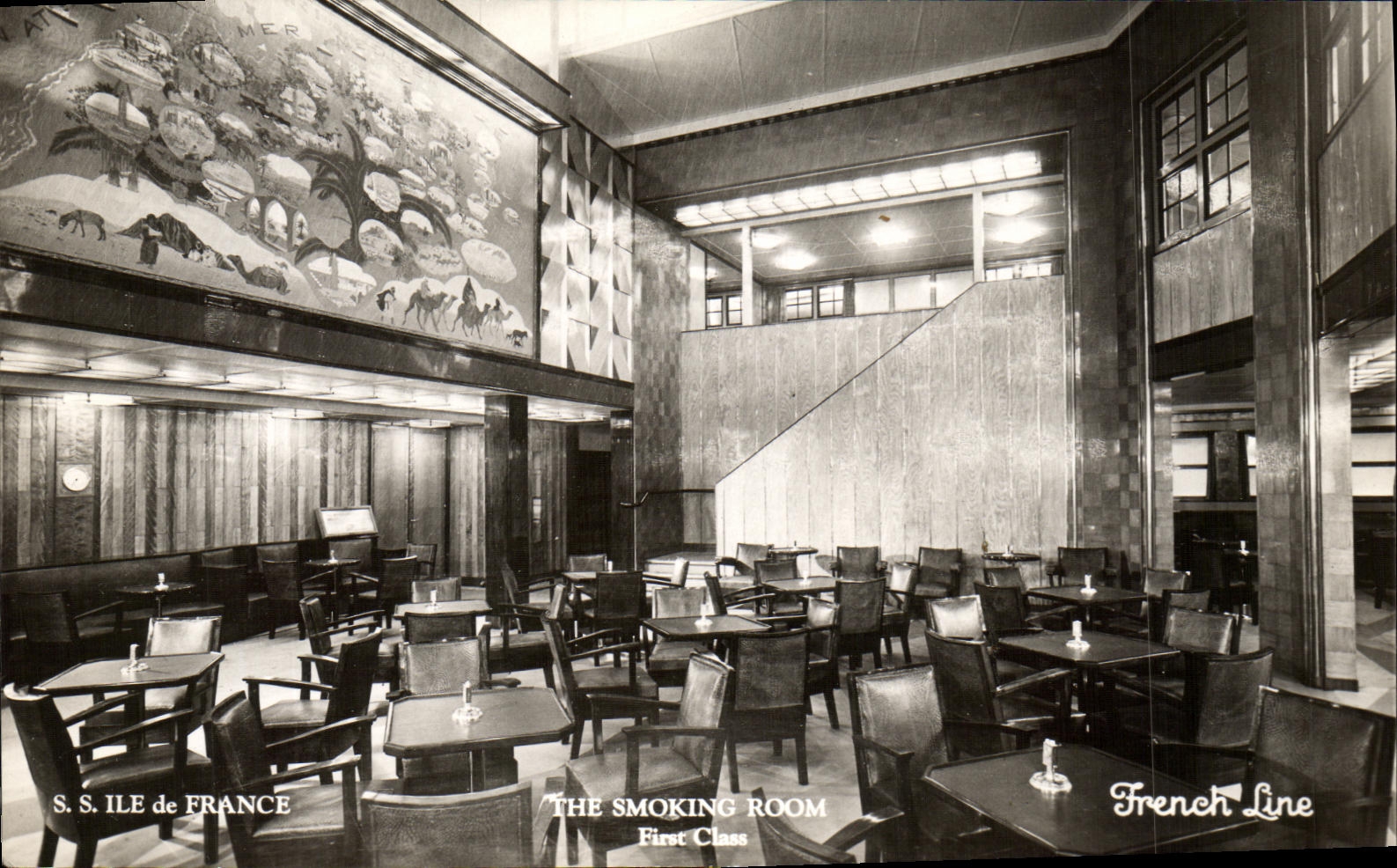 S.S. ILE de FRANCE — Smoking Room First Class — French Line