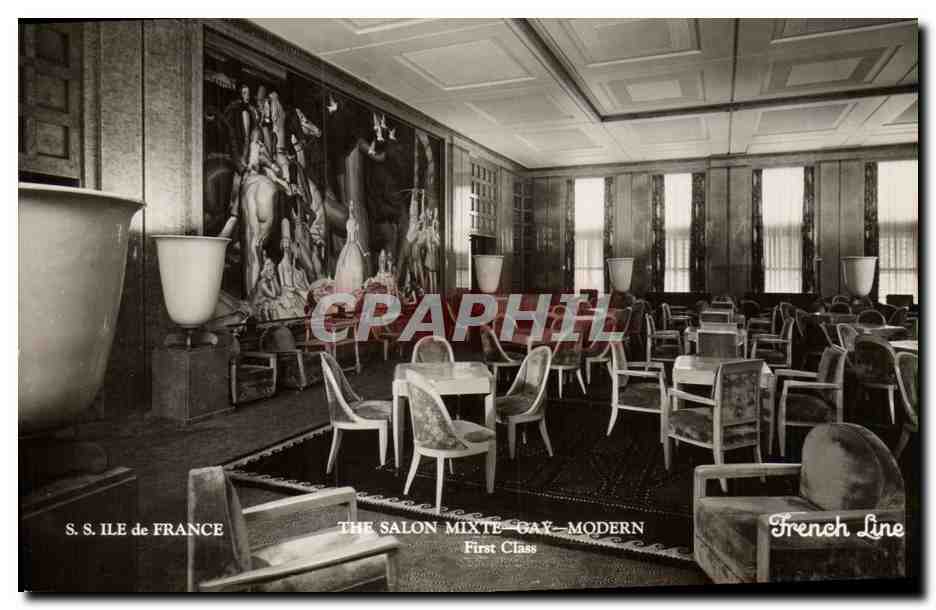 S.S. ILE de FRANCE — Salon Mixte-Gravé — French Line