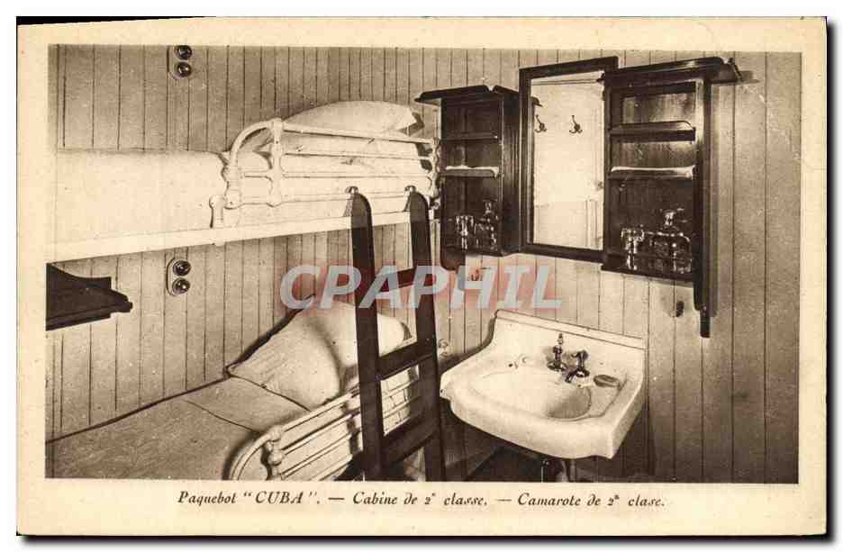 Transbordador "CUBA" — Cabina de segunda clase — Edición especial de la Compagnie Géle Transatlantique (French Line)