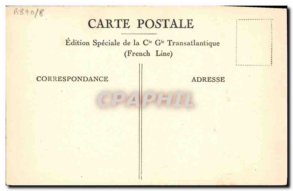 Transbordador "CUBA" — Cabina de segunda clase — Edición especial de la Compagnie Géle Transatlantique (French Line) — Reverso