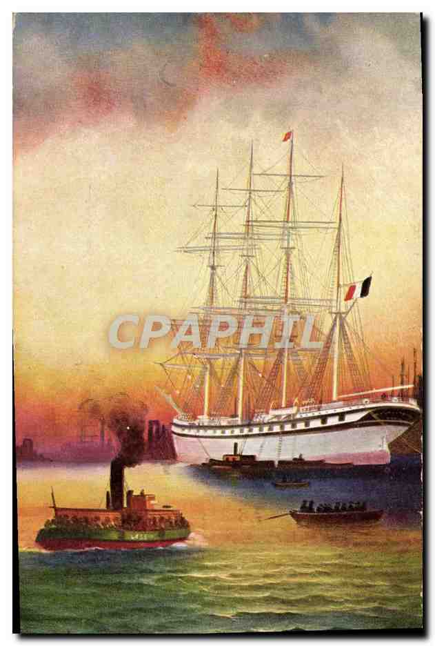Port maritime — bateau à vapeur et navire à voile — éditeur non visible