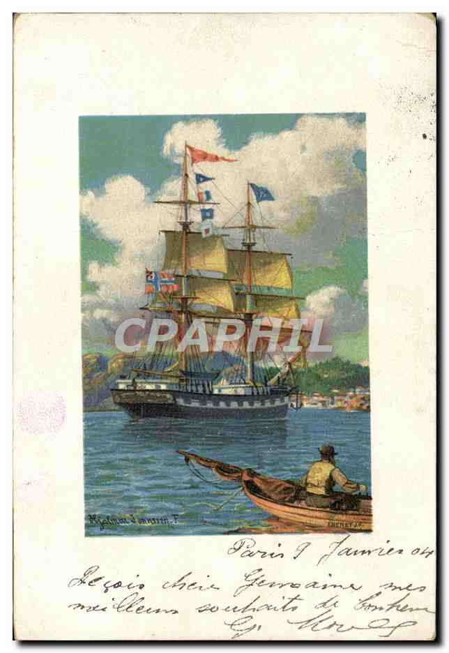 Navire à voile — Port de Saint-Martin — Éditeur F.M.K. n°1140 A
