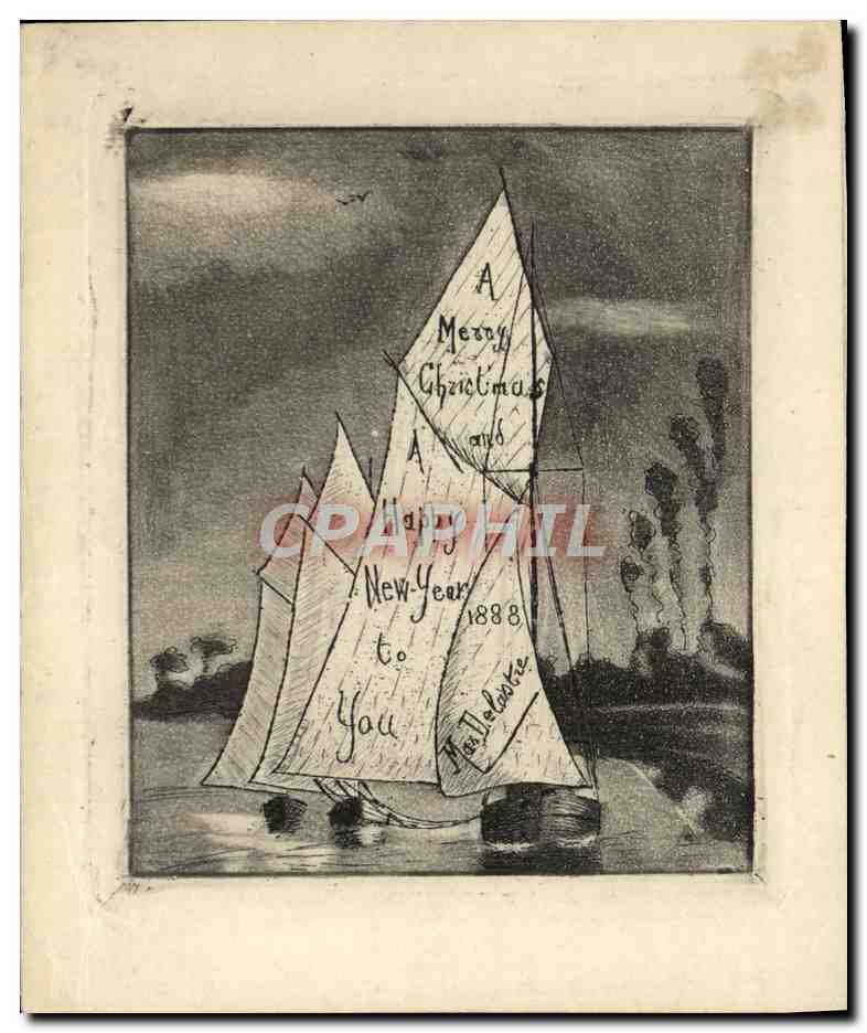 Voile de Noël — A Merry Christmas and a Happy New Year 1888 — signée 'H. Melbourne'