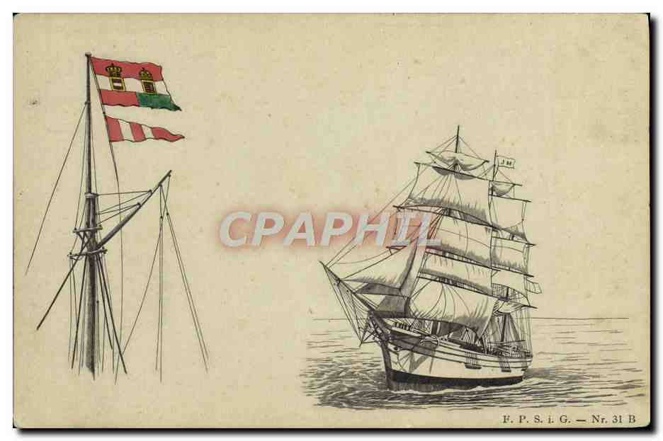 Navire à voile — drapeau hongrois — H.P.S.I.G. — Nr. 31 B