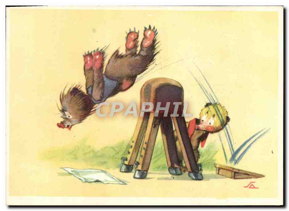 CPA Ours Gymnastique Humour Ourson
