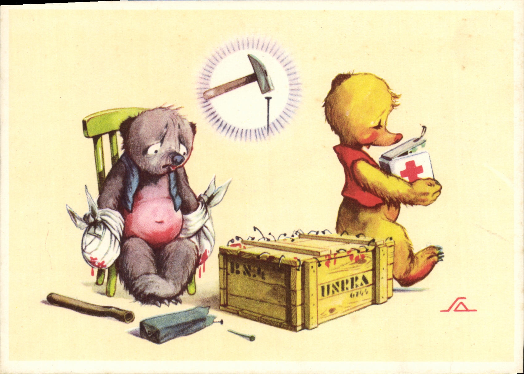 CPA Ours Croix Rouge Humour Ourson
