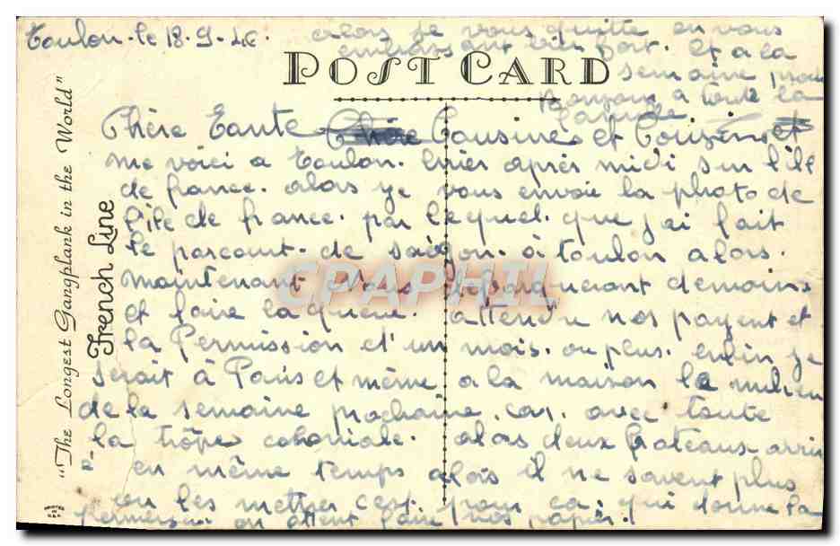 CPA Bateau S S lle de France Line Saigon a Toulon — Verso