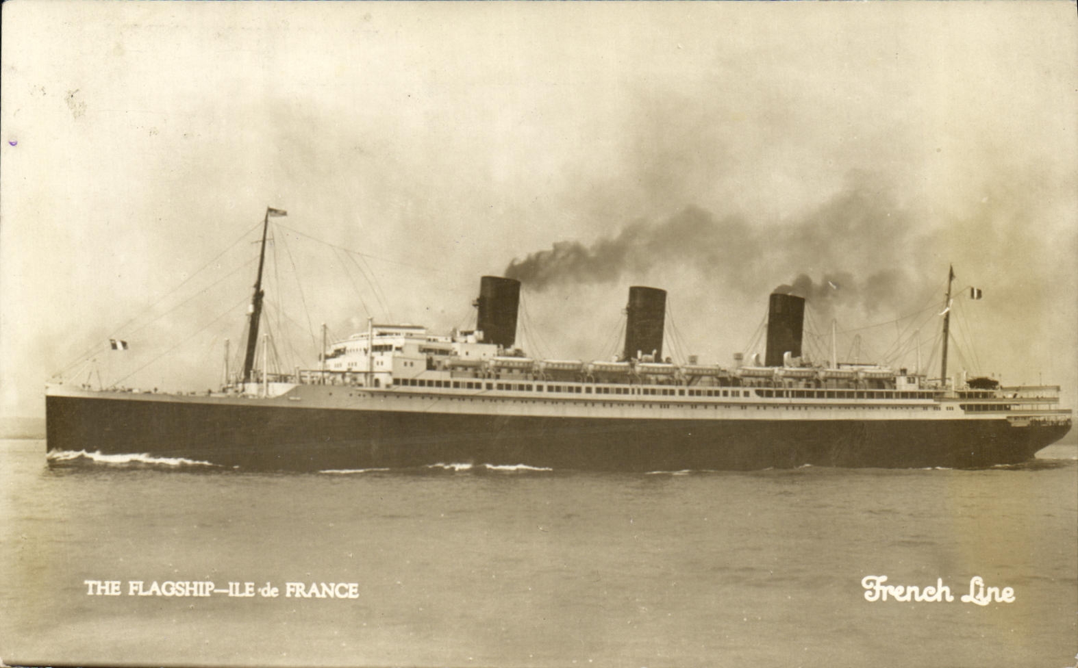 Le paquebot Ile de France — French Line — éditeur Schaefer-Ross Company, N.Y.