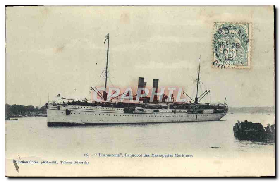 L'Amazone — Paquebot des Messageries Maritimes — Collection Gorce, phot.-édit., Talence (Gironde)