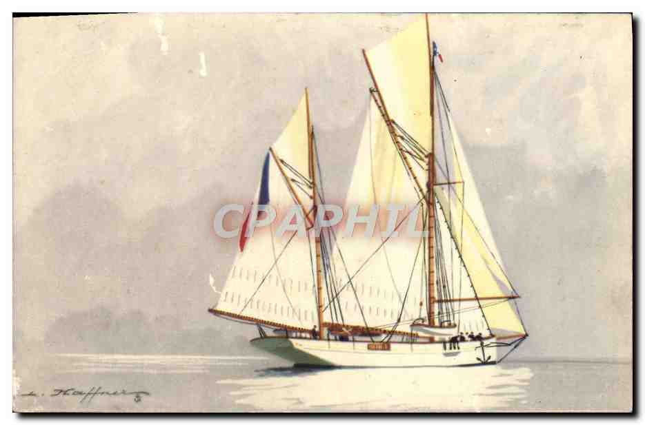 CPA Bateau Yacht Encalmine Ketch de croisiere Haffner 