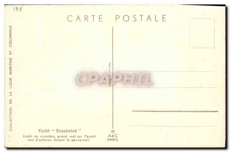 CPA Bateau Yacht Encalmine Ketch de croisiere Haffner  — Verso