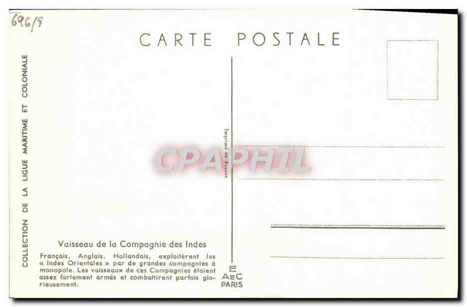 Vaisseau de la Compagnie des Indes Orientales — Collection de la Ligue Maritime et Coloniale — Éditeur A&EC Paris — Reverso