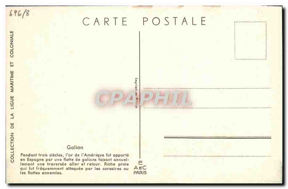 CPA Bateau GalionHaffner — Rückseite