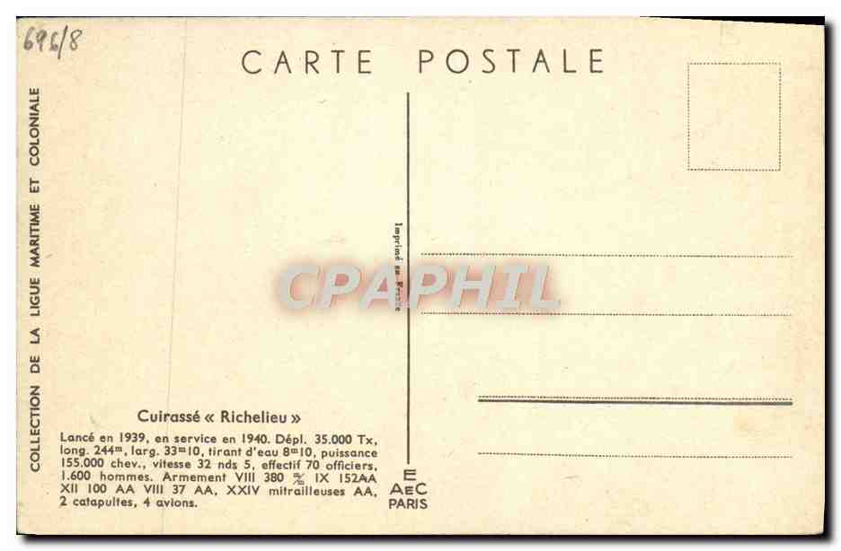 CPA Bateau Cuirasse Richelieu Haffner — Verso