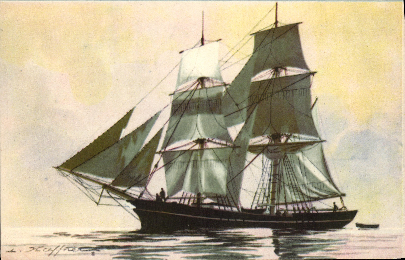 Brick — type de navire à deux mâts — Collection de la Ligue Maritime et Coloniale, imprimé en France - Anverso