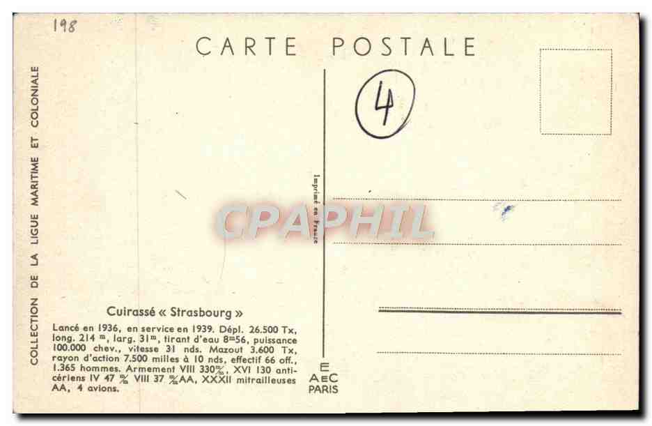 CPA Bateau Cuirasse Strasbourg Haffner — Verso