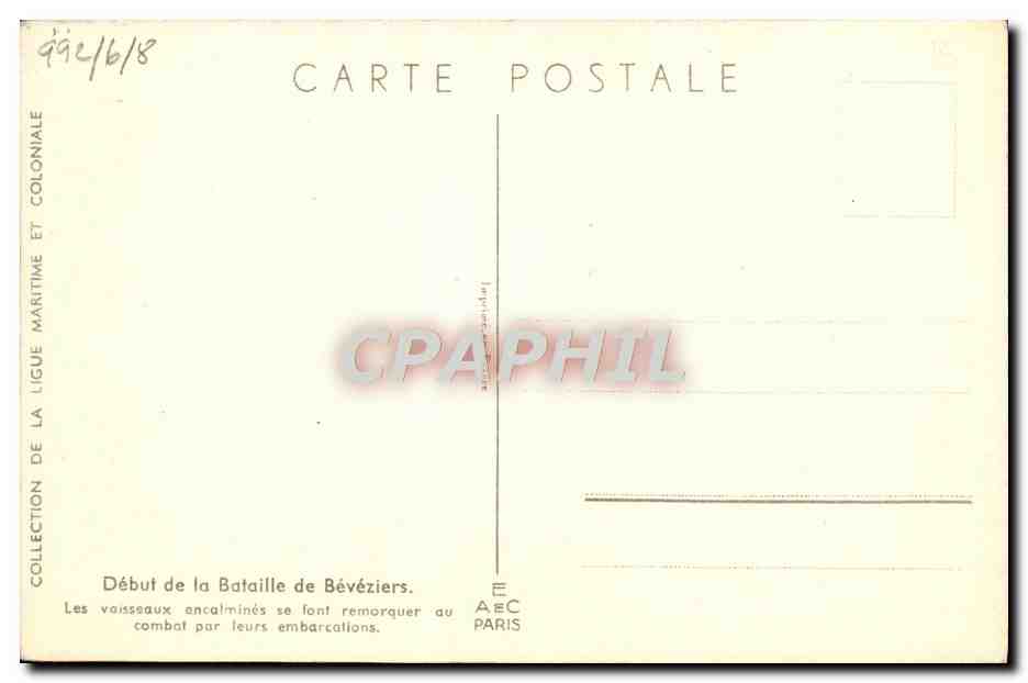 CPA Bateau Haffner Debut de la Bataille de Beveziers  — Verso